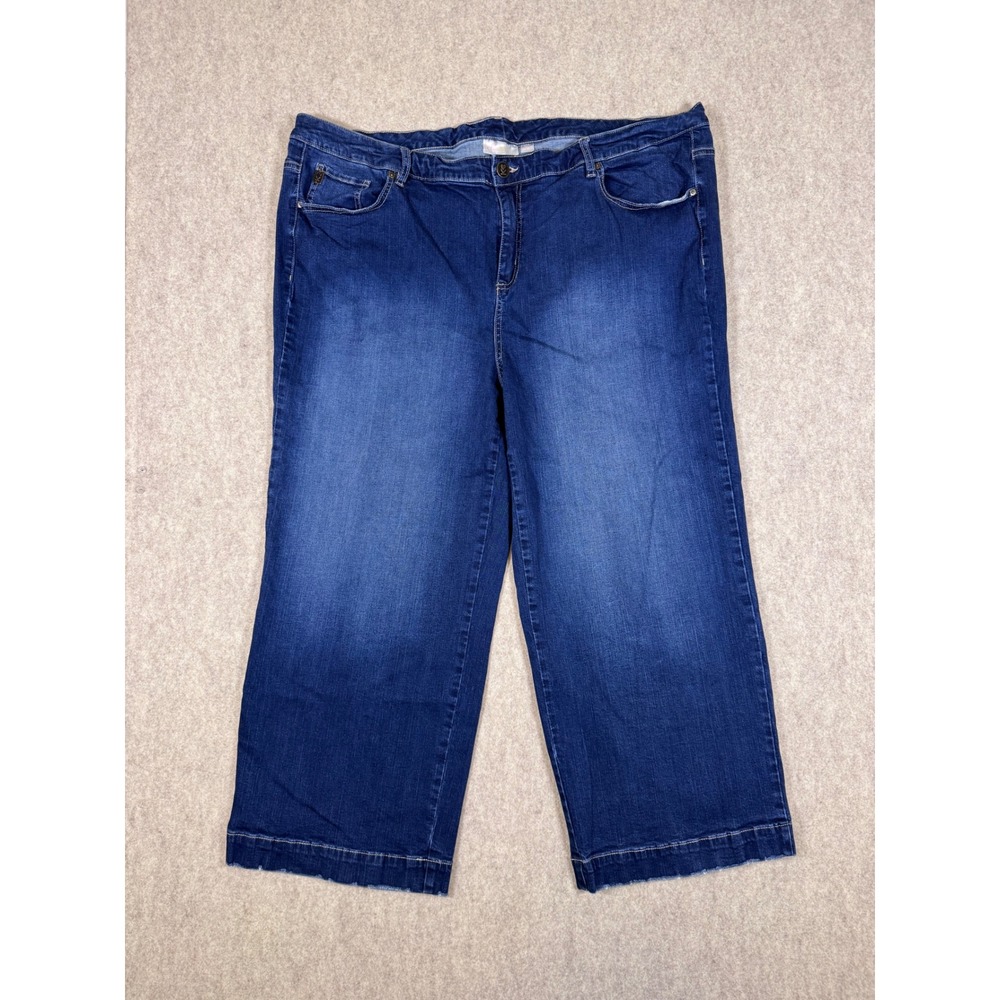 Belle by Kim Gravel Womens 22W Dark Wash Wide Leg Crop Jeans Blue Stretch Denim
